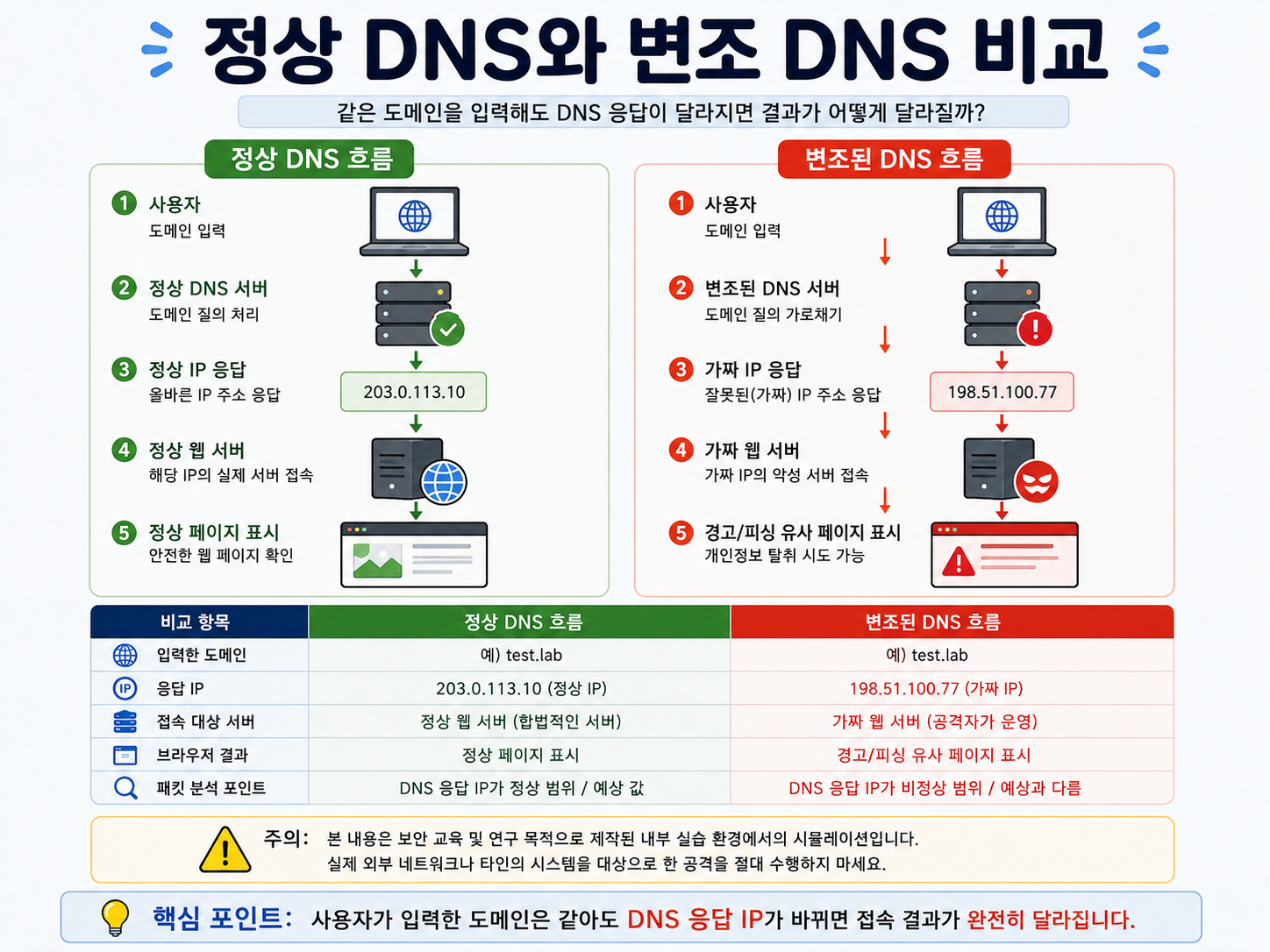 정상 DNS와 이상 DNS 비교